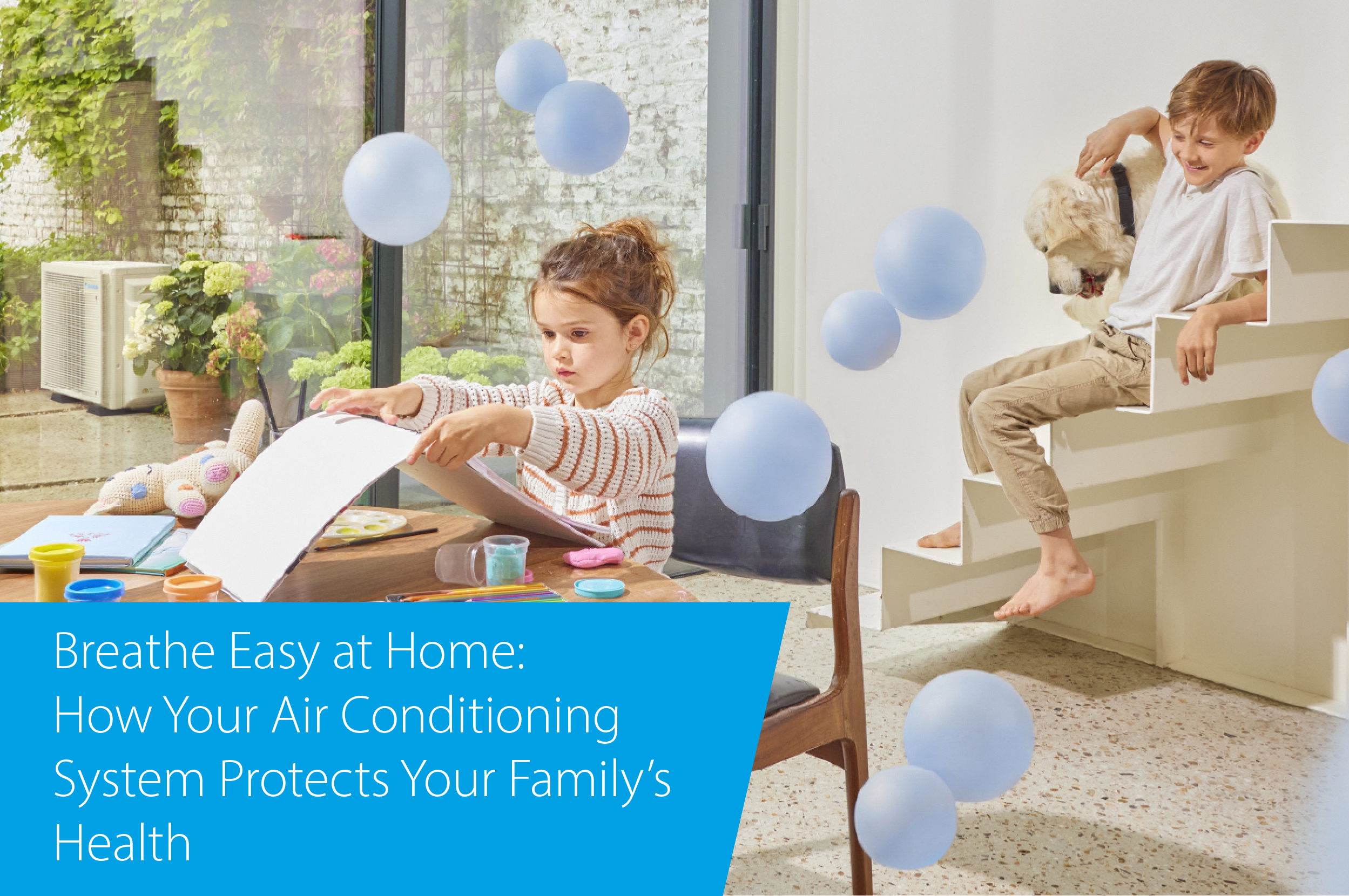 Chilfren playing in the home with pure air keeping them healthy